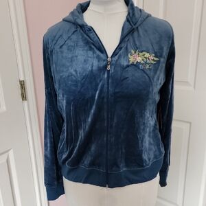 BCBG Blue Velvet Hoodie Jacket